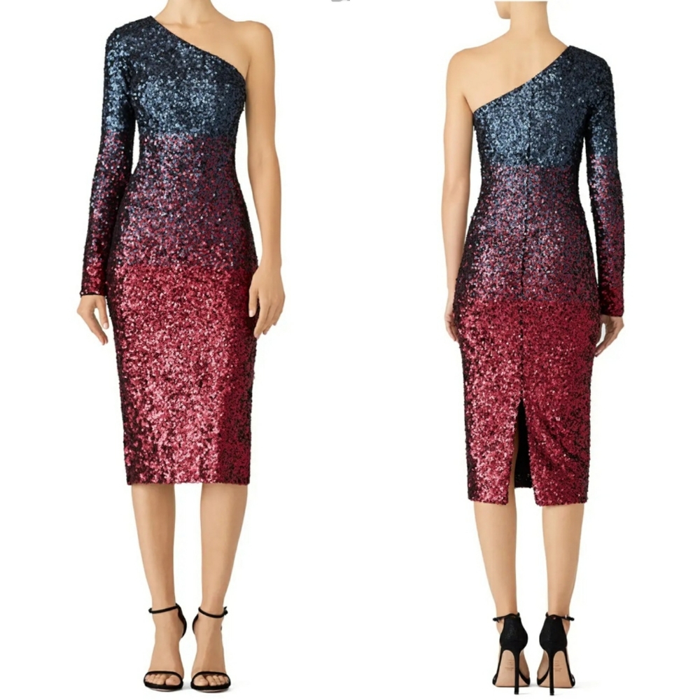Dress the Population Chrissie Ombre Sequin Dress - One Long Sleeve, Size M